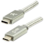 Logo Cablu USB cu logo (3.2 gen 2), USB C tată - USB C tată, 1m, putere 100W, 10 Gb/s, 20V/5A, argintiu, cutie, împletitură de nailon