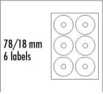 Logo CD etichetă logo 78/18mm, A4, mat, alb, 6 etichete, 140g/m2, ambalat 25 buc, pentru imprimante cu jet de cerneală și laser