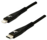 Logo Cablu USB cu logo (2.0), USB C tată - Apple Lightning tată, 2m, certificare MFi, 5V/3A, negru, cutie, împletitură nailon, aluminiu