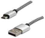 Logo Cablu USB cu logo (2.0), USB A tată - microUSB tată, 2m, 480 Mb/s, 5V/1A, argintiu, cutie, împletitură de nailon, capac de capăt din aluminiu