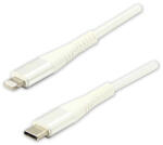 Logo Cablu USB cu logo (2.0), USB C tată - Apple Lightning tată, 1m, certificare MFi, 5V/3A, alb, cutie, împletitură nailon, aluminiu