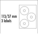 Logo Etichetă CD logo 113/37mm, A4, mat, alb, 3 etichete, 140g/m2, ambalat 10 buc, pentru imprimante cu jet de cerneală și laser
