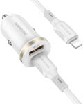 BOROFONE autós töltő BZ22 Scenery - USB + Type C - QC 3.0 PD 30W Type C - Lightning kábellel fehér