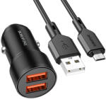 BOROFONE autós töltő BZ19 Wisdom - 2xUSB - 12W USB-Micro USB kábellel fekete