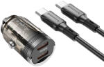 BOROFONE autós töltő BZ29B Kiemelkedő - 2xType C - PD 36W 3A Type C to Lightning kábellel átlátszó-fekete