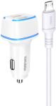 KAKU Autós Töltő KSC-528 Shengyu - 2xUSB - 2, 8A USB-Micro USB kábellel fehér