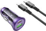 BOROFONE autós töltő BZ26A Shadow - USB + Type C - PD 43W 3A Type C - Lightning kábellel áttetsző-lila