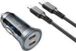 BOROFONE autós töltő BZ26B Discovery - 2xType C - PD 45W 3A Type C to Lightning kábellel átlátszó-kék