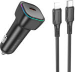 BOROFONE BZ28 Trophie autós töltő - Type C - PD 30W 3A Type C - Lightning kábel fekete