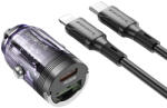 BOROFONE autós töltő BBZ29A Talented - USB + Type C - QC 3.0 PD 36W 3A Type C to Lightning kábellel átlátszó-lila