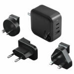 Energea Travelite GAN66 1xUSB-A/ 2xUSB-C utazó gyorstöltő adapter, (PD-PPS-QC 3.0) 66W, fekete (US/EU) (CHR-TL-GAN66EU) - phoner