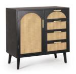 Bizzotto Comoda 1 usa 4 sertare mdf negru rattan natur Josine 80x40x80 cm (0748608) Comoda