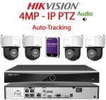 Hikvision KIT 4 Camere video PTZ, Auto-Tracking, AcuSense IP PoE, 4MP, 2.8mm, Mic, Speaker, IR si ColorVu 30M, NVR PoE, HDD 1TB, HIKVISION - KIT4CHAHIPAPT-4A28WG-WDT1