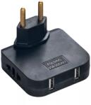 Techstar Adaptor Triplu Rotativ 180° cu 2 Prize și 2 Porturi USB Techstar®, 2500W, Negru - Ideal pentru Spatii Inguste (SKU3190)