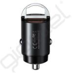 REMAX MINI autós töltő USB+Type-C aljzat (30W, PD gyorstöltő) FEKETE