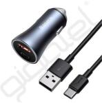Baseus autós töltő USB+Type-C aljzat (40W, PD gyorstöltő 4.0, LED jelzés + Type-C kábel) SZÜRKE