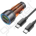 hoco. autós töltő USB+Type-C aljzat (43W, PD gyorstöltő, LED jelzés + Type-C kábel) NARANCSSÁRGA