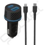 DEVIA EXTREME autós töltő USB+Type-C aljzat (52.5W, PD gyorstöltő 3.0 + lightning kábel) FEKETE