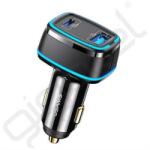 USAMS C24 autós töltő USB+Type-C aljzat (120W, PD gyorstöltő) FEKETE