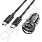 hoco. Z53A autós töltő USB+Type-C aljzat (30W, PD gyorstöltő + Type-C kábel) FEKETE