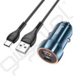 hoco. Z46A autós töltő USB+Type-C aljzat (20W, PD gyorstöltő 3.0 + Type-C kábel) KÉK