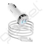 hoco. Z40 autós töltő 2 USB aljzat (12W, gyorstöltő, LED jelzés + lightning kábel) FEHÉR