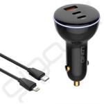 LDNIO autós töltő USB+2 Type-C aljzat (160W, gyorstöltő 3.0 + lightning kábel) FEKETE