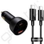 Baseus SUPERME autós töltő USB+Type-C aljzat (100W, PD gyorstöltő 3.0, LED kijelző + Type-C kábel) FEKETE - extratelgsm