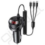 USAMS C22 autós töltő 2 USB aljzat (2.4A + fix Type-C/lightning/microUSB spirálkábel) FEKETE