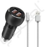 LDNIO autós töltő 2 USB aljzat (36W, PD gyorstöltő 3.0 + Type-C kábel) FEKETE