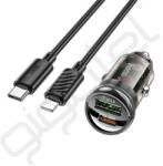 hoco. Z53A autós töltő USB+Type-C aljzat (30W, PD gyorstöltő + Type-C - lightning kábel) FEKETE