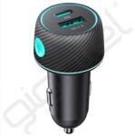 JOYROOM autós töltő USB+Type-C aljzat (60W, PD gyorstöltő 3.0, karbon minta, LED jelzés) FEKETE