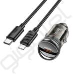 hoco. Z53 autós töltő Type-C aljzat (30W, PD gyorstöltő + Type-C - lightning kábel) FEKETE