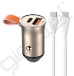 LDNIO C509Q autós töltő USB+Type-C aljzat (30W, PD gyorstöltő + Type-C - Type-C kábel) ARANY