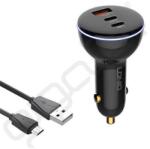 LDNIO autós töltő USB+2 Type-C aljzat (160W, gyorstöltő 3.0 + microUSB kábel) FEKETE