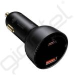 Baseus SUPERME autós töltő USB+Type-C aljzat (65W, PD gyorstöltő 3.0, LED kijelző) FEKETE