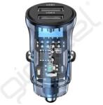 USAMS C31 autós töltő 2 USB aljzat (15W, PD gyorstöltő) KÉK