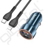 hoco. Z46A autós töltő USB+Type-C aljzat (20W, PD gyorstöltő 3.0 + lightning kábel) KÉK