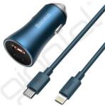 Baseus GOLDEN CONTACTOR PRO autós töltő USB+Type-C aljzat (40W, PD gyorstöltő 4.0) SÖTÉTKÉK - extratelgsm