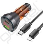 hoco. autós töltő USB+Type-C aljzat (48W, PD gyorstöltő, LED kijelző + lightning kábel) NARANCSSÁRGA