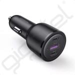 UGREEN autós töltő USB+2 Type-C aljzat (69W, PD gyorstöltő 3.0) FEKETE