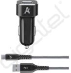 Cellularline TETRAFORCE autós töltő USB aljzat (15W, gyorstöltő + Type-C kábel) FEKETE