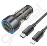 hoco. autós töltő USB+Type-C aljzat (43W, PD gyorstöltő, LED jelzés + lightning kábel) FEKETE