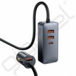 Baseus autós töltő 3 USB+Type-C aljzat (120W, PD gyorstöltő + 1.5m hosszabbító) SZÜRKE - extratelgsm
