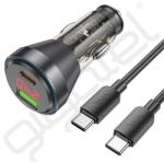 hoco. autós töltő USB+Type-C aljzat (48W, PD gyorstöltő, LED kijelző + Type-C kábel) FEKETE