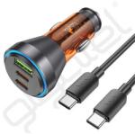 hoco. autós töltő USB+2 Type-C aljzat (60W, PD gyorstöltő, LED jelzés + Type-C kábel) NARANCSSÁRGA