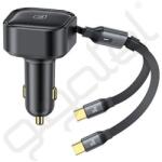 USAMS C41 autós töltő (30W, PD gyorstöltő, LED jelzés + csévélhető lapos Type-C kábel) FEKETE