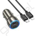 hoco. Z48 autós töltő 2 Type-C aljzat (40W, PD gyorstöltő, LED jelzés + lightning kábel) SZÜRKE