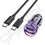 hoco. Z53A autós töltő USB+Type-C aljzat (30W, PD gyorstöltő + Type-C kábel) LILA