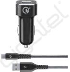 Cellularline TETRAFORCE autós töltő USB aljzat (18W, gyorstöltő + Type-C kábel) FEKETE